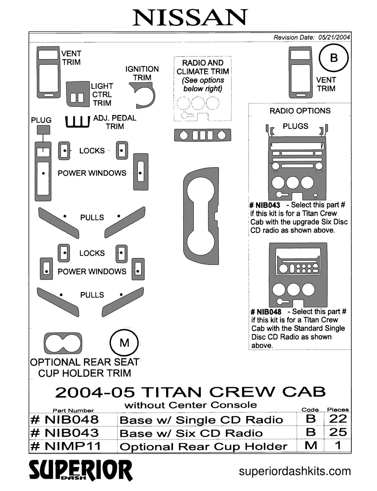 Shadow sheet for Superior Dash kit NIB048 / NIB043, 2004-2007 Nissan Titan