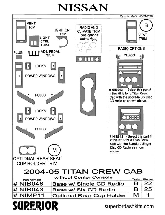 Shadow sheet for Superior Dash kit NIB048 / NIB043, 2004-2007 Nissan Titan
