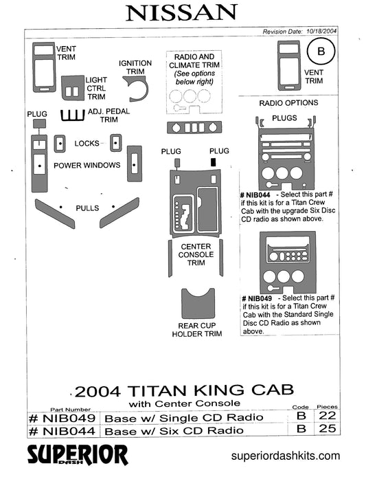 Shadow sheet for Superior Dash kit NIB049 / NIB044, 2004 Nissan Titan