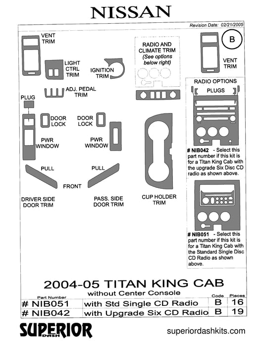 Shadow sheet for Superior Dash kit NIB051 / NIB042, 2004-2007 Nissan Titan