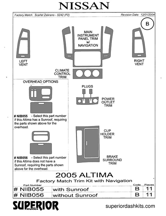 Shadow sheet for Superior Dash kit NIB055 / NIB056, 2005 Nissan Altima