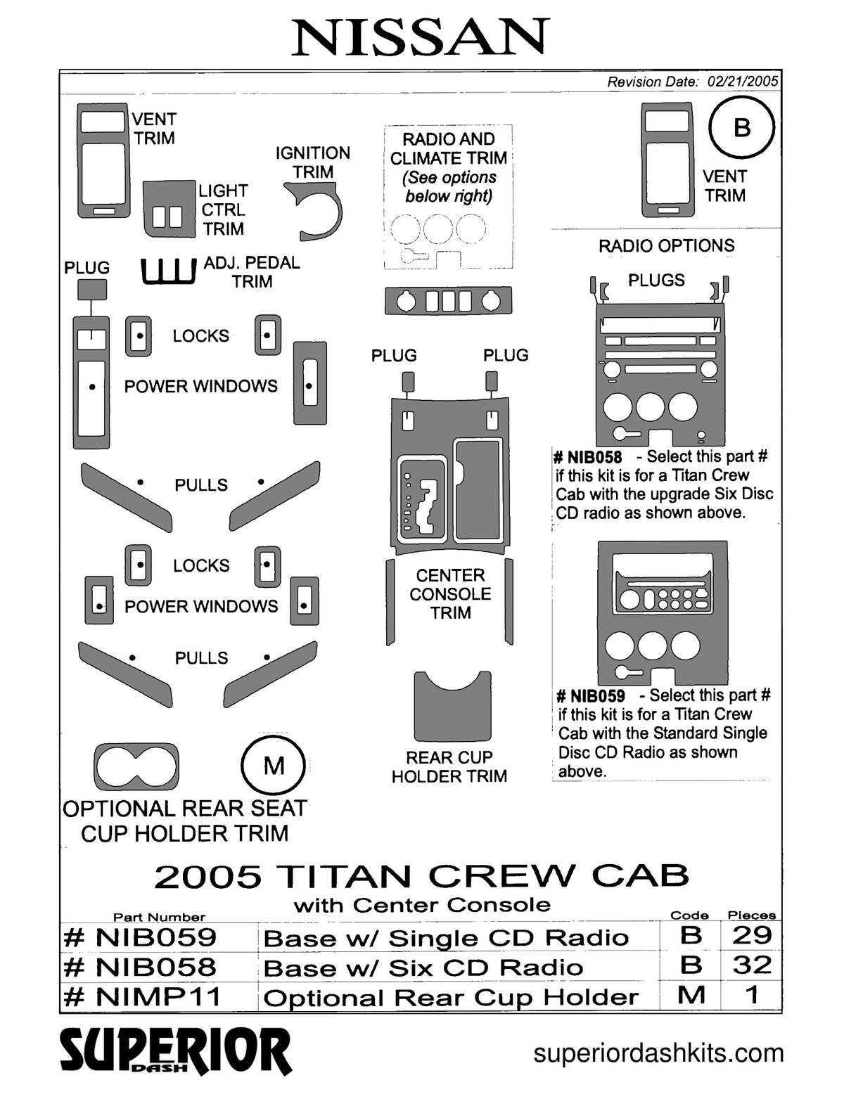 Shadow sheet for Superior Dash kit NIB059 / NIB058, 2005-2007 Nissan Titan