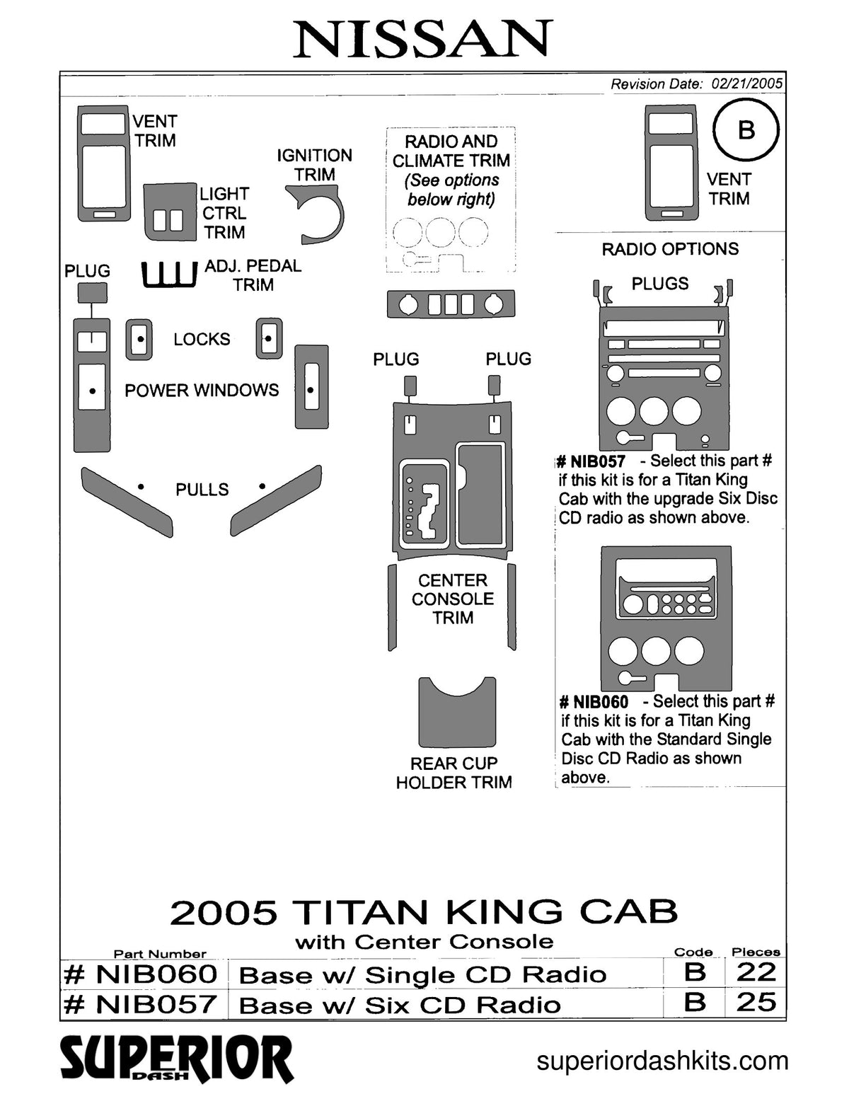 Shadow sheet for Superior Dash kit NIB060 / NIB057, 2005-2007 Nissan Titan