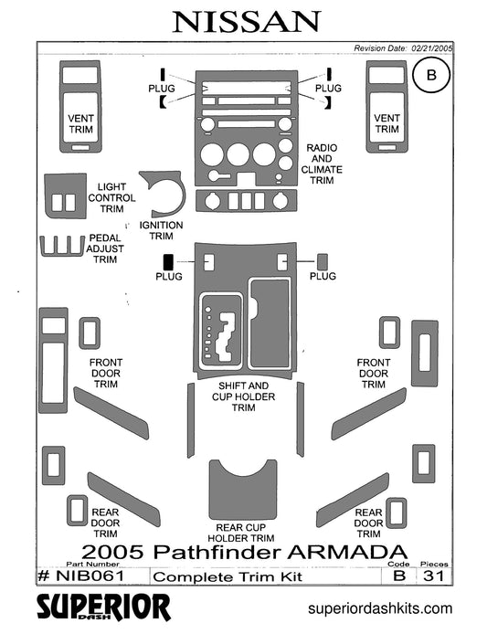 Shadow sheet for Superior Dash kit NIB061, 2005 Nissan Armada