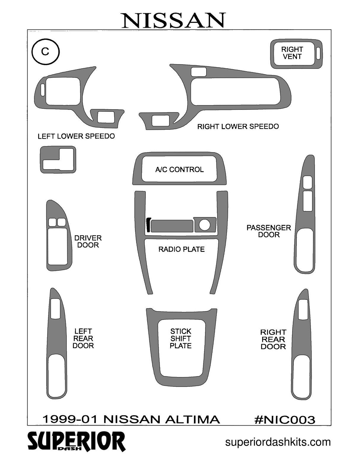 Shadow sheet for Superior Dash kit NIC003, 1999-2001 Nissan Altima