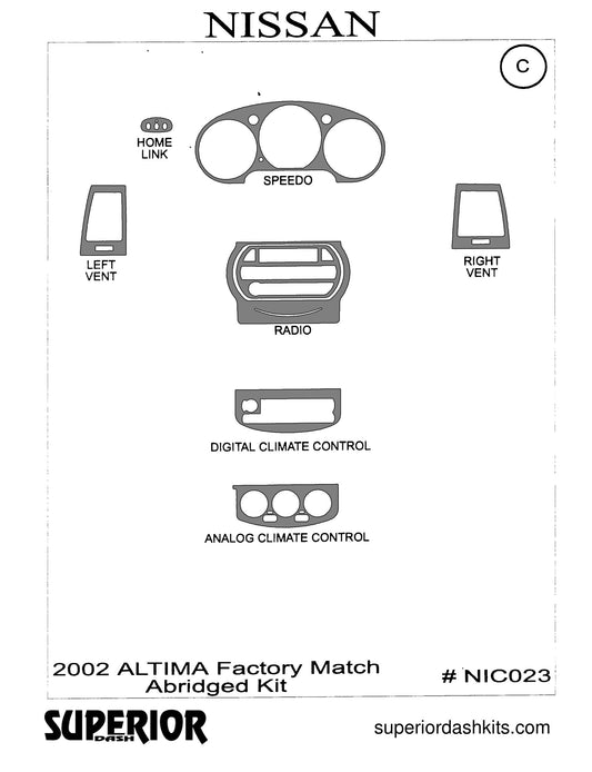 Shadow sheet for Superior Dash kit NIC023, 2002 Nissan Altima