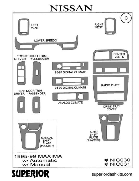 Shadow sheet for Superior Dash kit NIC030 / NIC031, 1995-1999 Nissan Maxima