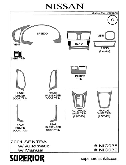 Shadow sheet for Superior Dash kit NIC038 / NIC039, 2001 Nissan Sentra