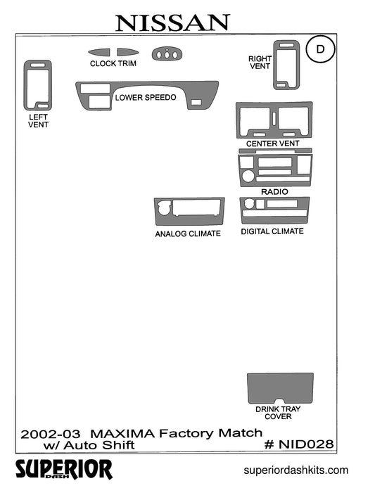 Shadow sheet for Superior Dash kit NID028, 2002-2003 Nissan Maxima