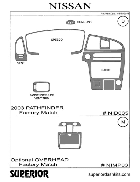 Shadow sheet for Superior Dash kit NID035, 2003-2004 Nissan Pathfinder