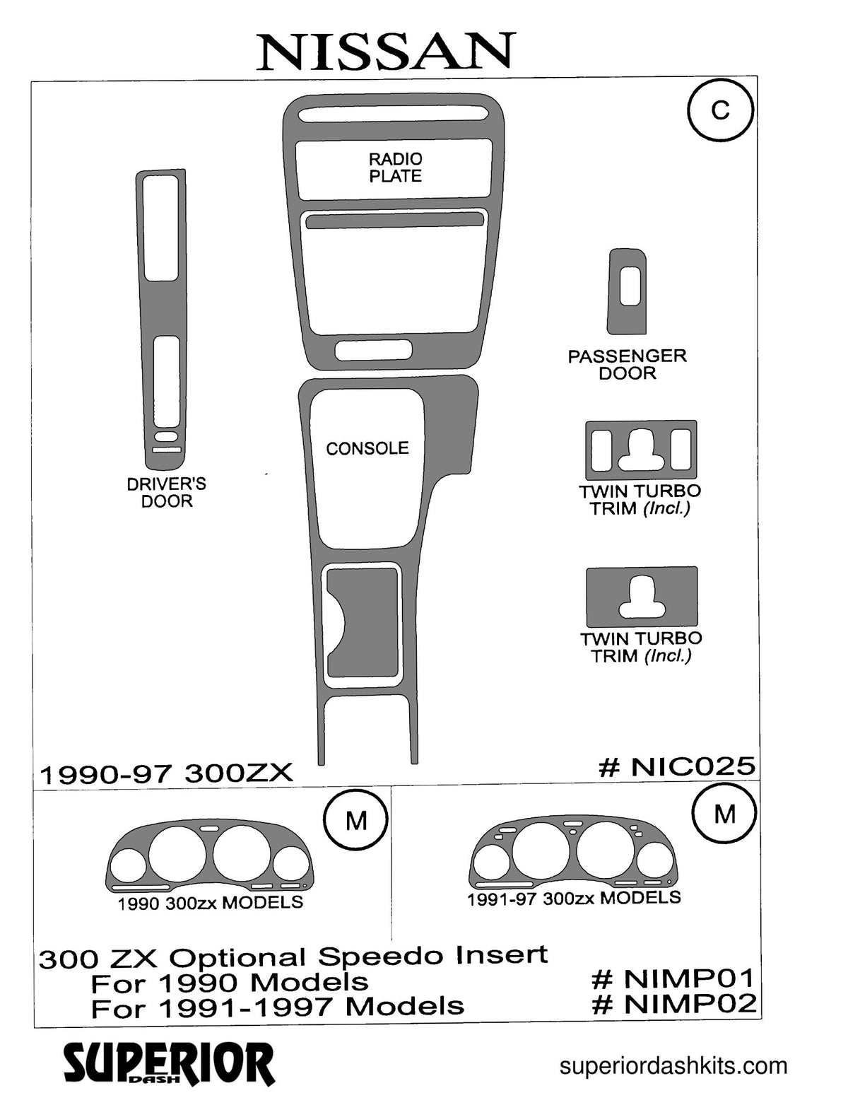 Shadow sheet for Superior Dash kit NIMP01 / NIMP02, 1990-1997 Nissan 300ZX
