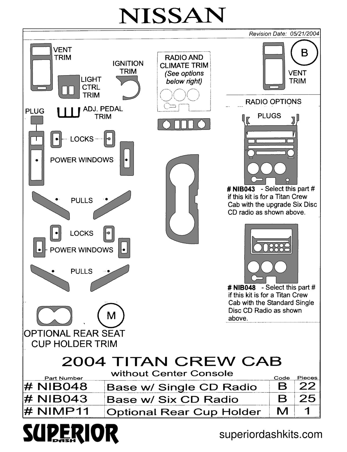 Shadow sheet for Superior Dash kit NIMP11, 2004-2007 Nissan Titan (sheet 5)