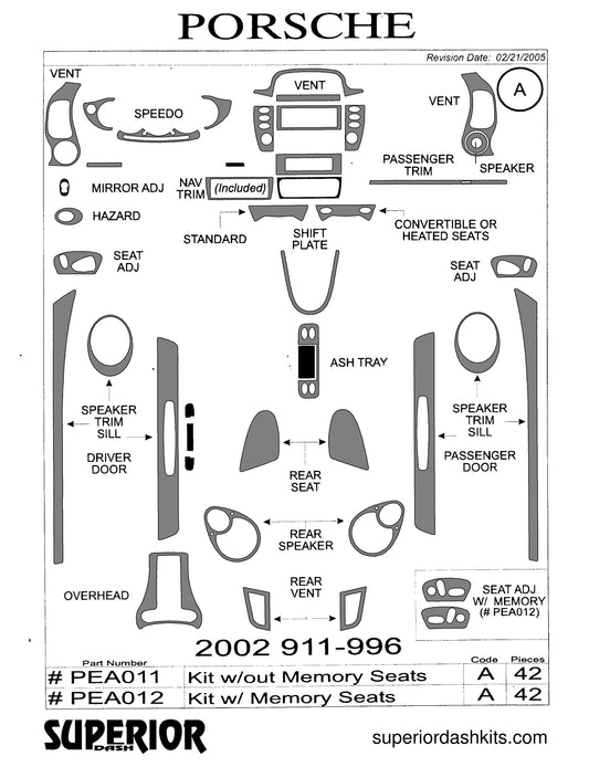 Shadow sheet for Superior Dash kit PEA011 / PEA012, 2002 Porsche 911 and 996