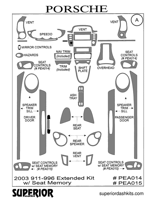 Shadow sheet for Superior Dash kit PEA014 / PEA015, 2003-2004 Porsche 911 and 996