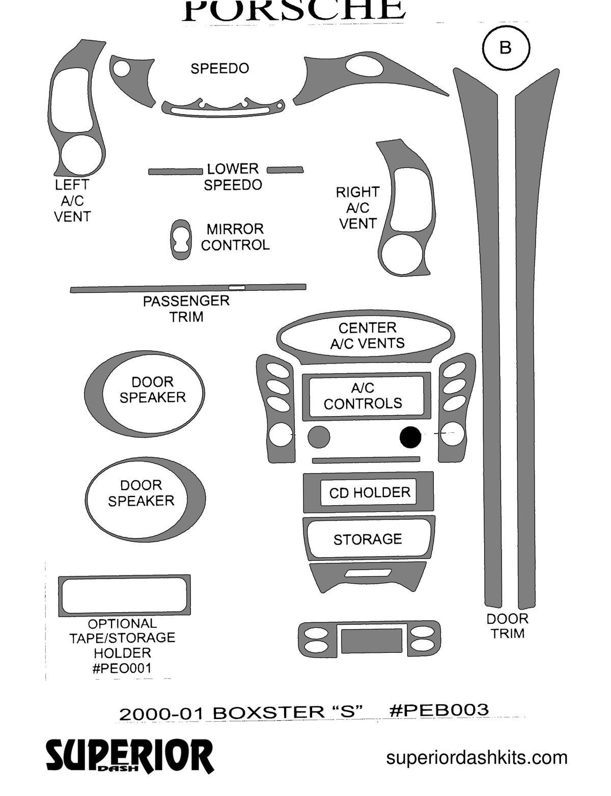 Shadow sheet for Superior Dash kit PEB003, 2000-2001 Porsche Boxster (sheet 2)