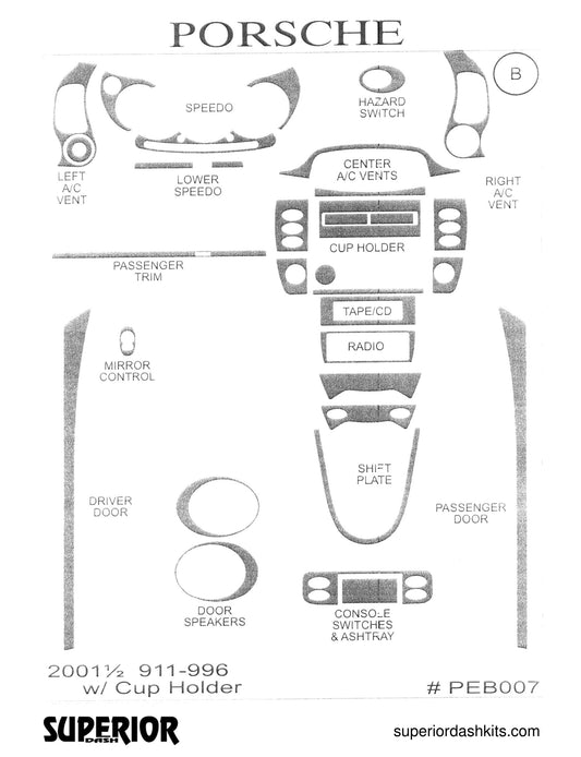 Shadow sheet for Superior Dash kit PEB007, 2001 Porsche 911 and 996