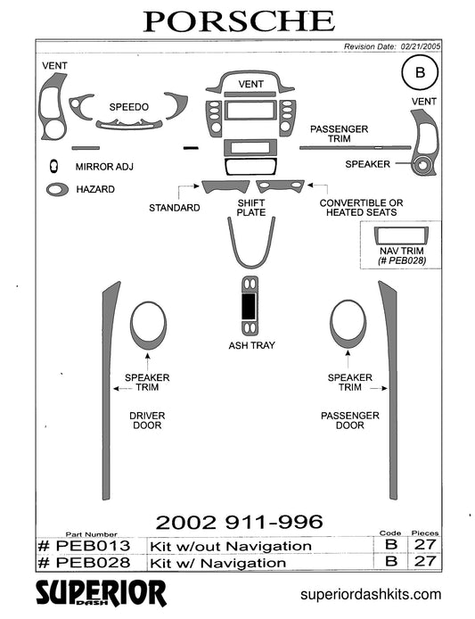 Shadow sheet for Superior Dash kit PEB013 / PEB028, 2002 Porsche 911 and 996