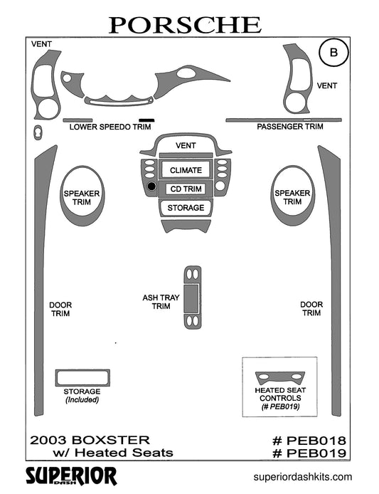 Shadow sheet for Superior Dash kit PEB018 / PEB019, 2003-2004 Porsche Boxster
