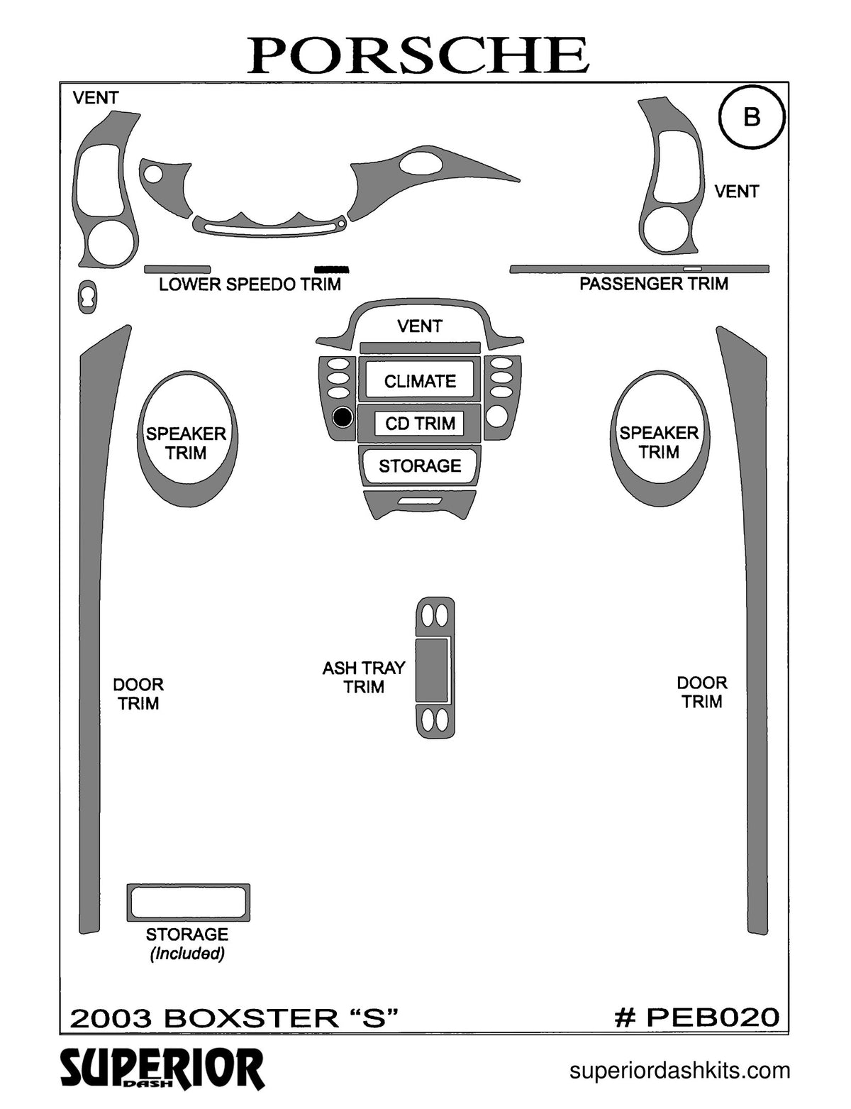 Shadow sheet for Superior Dash kit PEB020, 2003 Porsche Boxster