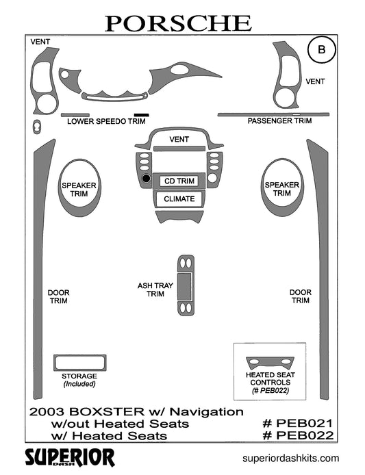 Shadow sheet for Superior Dash kit PEB021 / PEB022, 2003-2004 Porsche Boxster