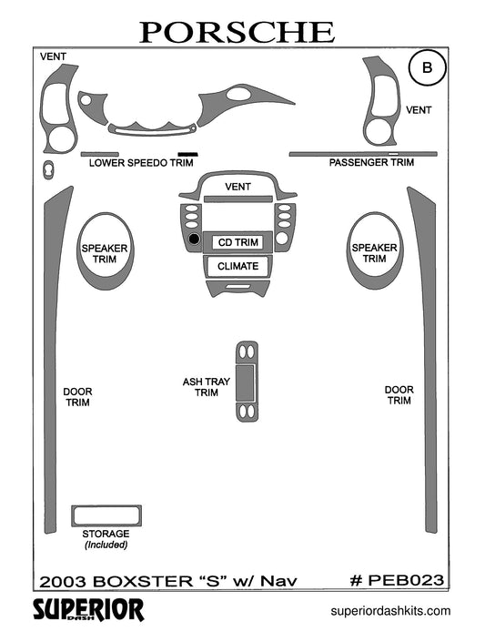 Shadow sheet for Superior Dash kit PEB023, 2003 Porsche Boxster