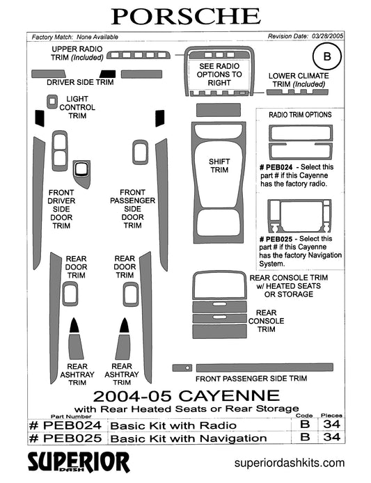 Shadow sheet for Superior Dash kit PEB024 / PEB025, 2003-2009 Porsche Cayenne