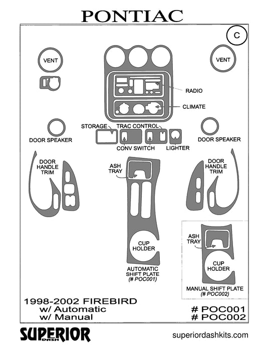 Shadow sheet for Superior Dash kit POC001 / POC002, 1998-2002 Pontiac Firebird and Trans Am