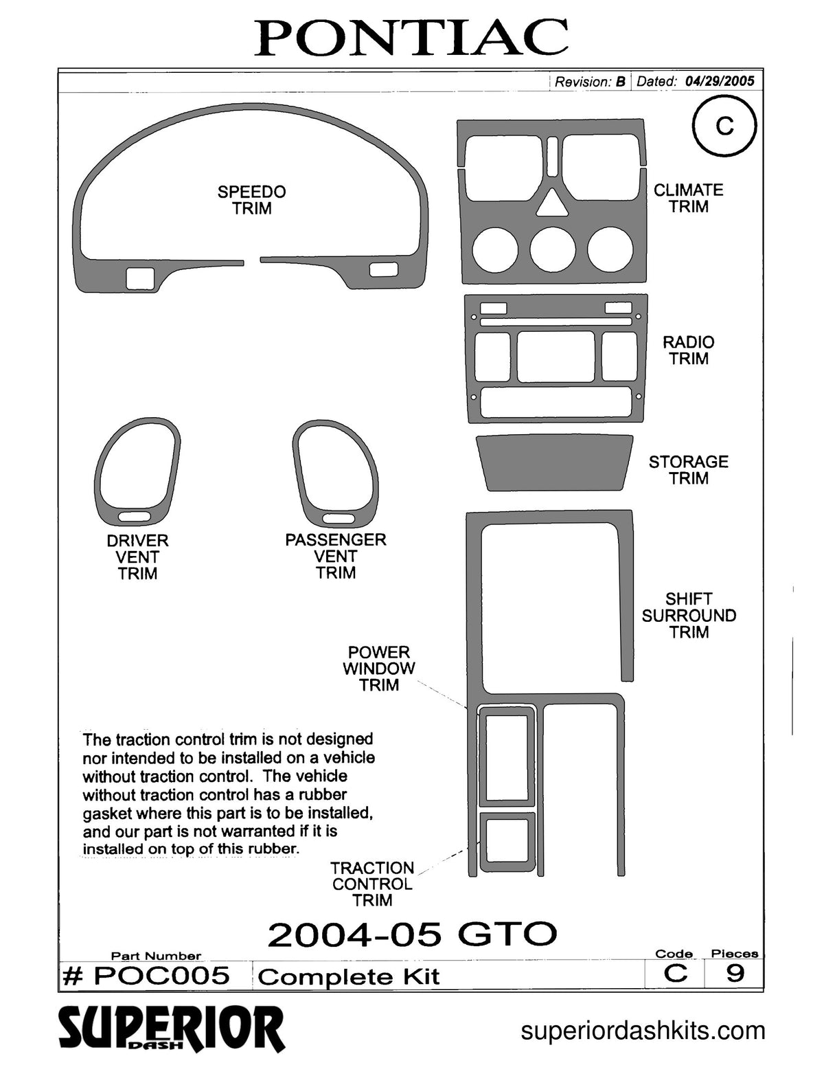 Shadow sheet for Superior Dash kit POC005, 2004-2005 Pontiac GTO