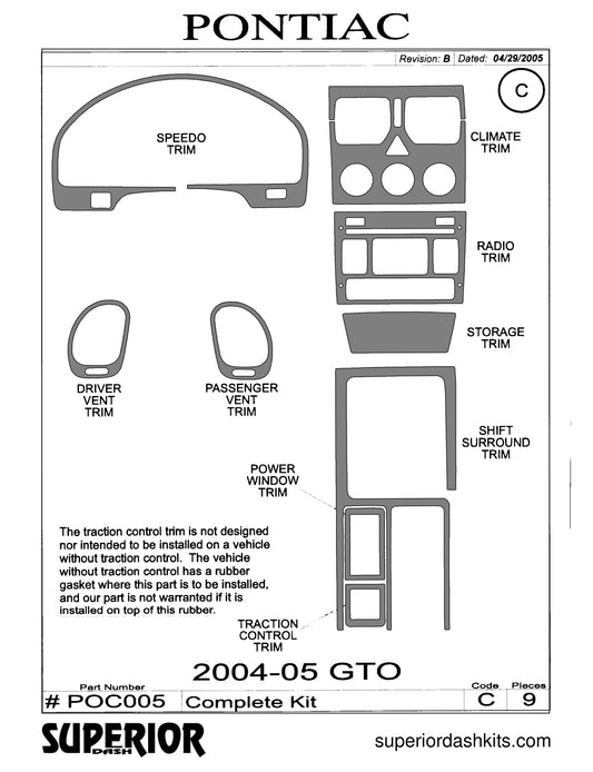 Shadow sheet for Superior Dash kit POC005, 2004-2005 Pontiac GTO