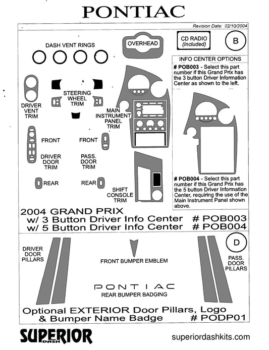 Shadow sheet for Superior Dash kit PODP01, 2004 Pontiac Grand Prix